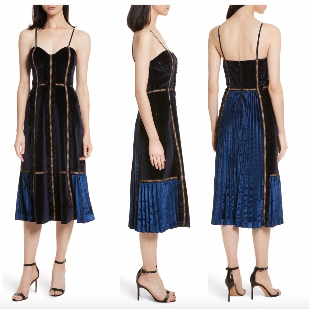 NWT Self-Portrait Paneled Velvet Midi Dress US 4